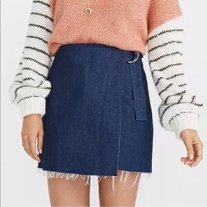 MADEWELL | Wrap-Around Denim Mini Skirt With Belt & Raw Hem Women’s Size 4 NEW